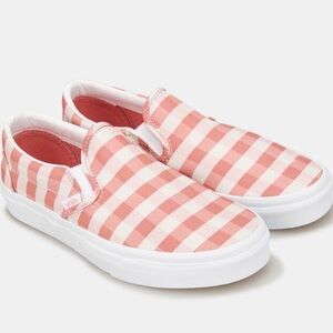 NEW VANS ROSE PINK WHITE GINGHAM CHECKERED PRINT CLASSIC SLIP ON SNEAKERS SZ 8.5